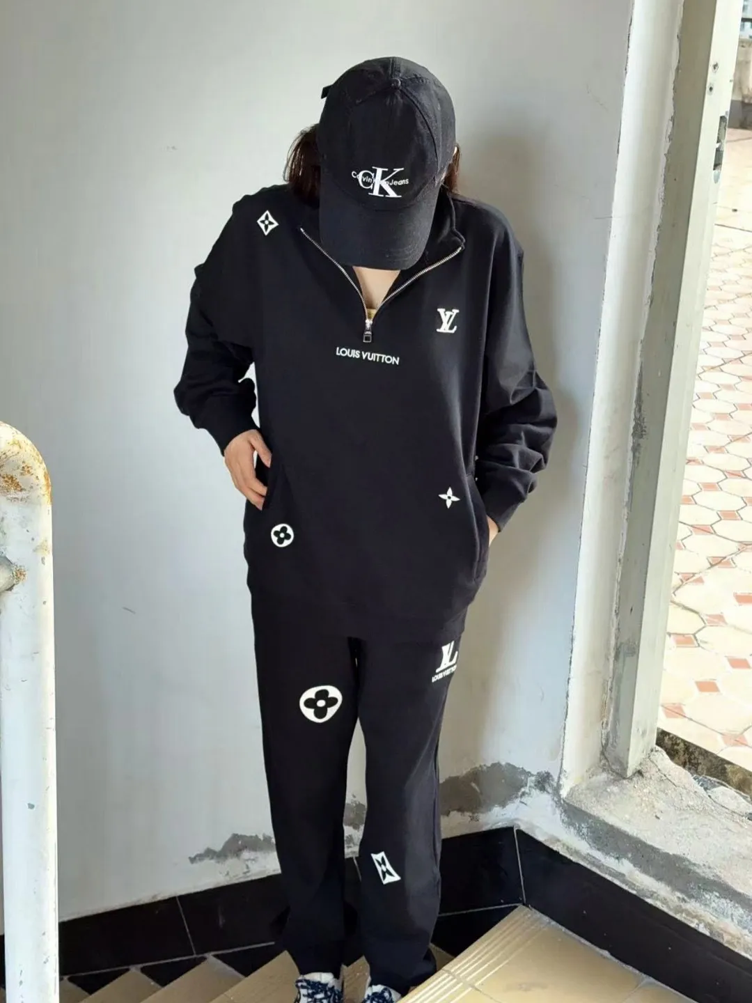 Louis Vuitton/Louis Vuitton 25Fw embroidered presbyopic half-zip sweatshirt